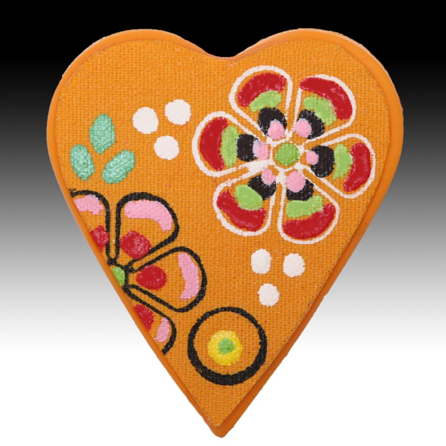 Orange Brooch with Green Leaves